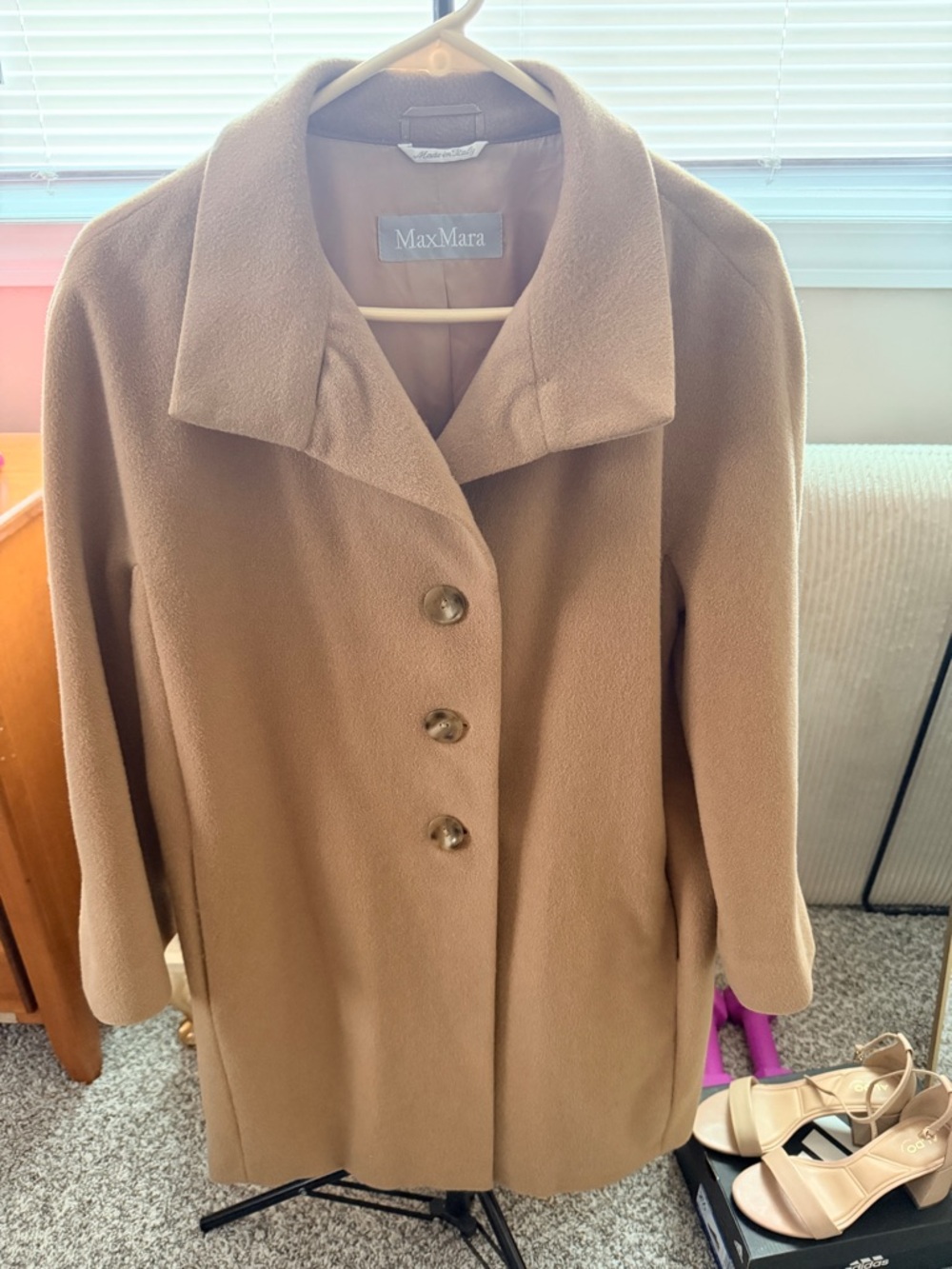 MaxMara Camel Wool Blend Single-Breasted Pea Coat